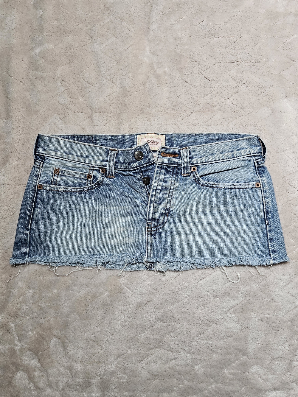 Hollister Light Blue Denim Mini Skirt with Frayed Hem